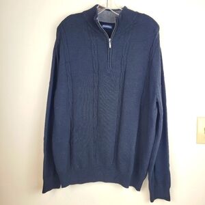 Consensus black gray 100% cotton cable knit 1/4 zipper sweater preppy academia L